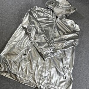 Bylyse Womens Silver Metallic Hooded Jacket Full Zip Coat Size Large